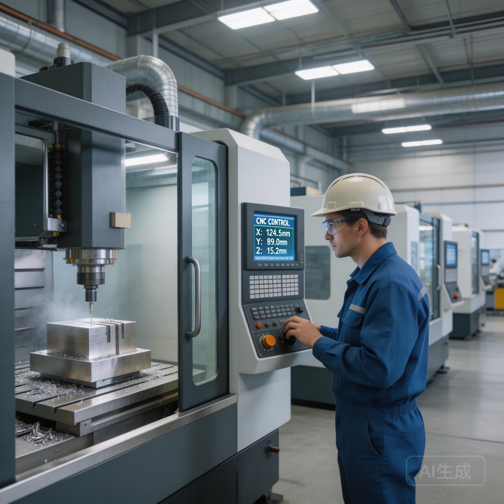 Modern factory workshop with CNC machine operation