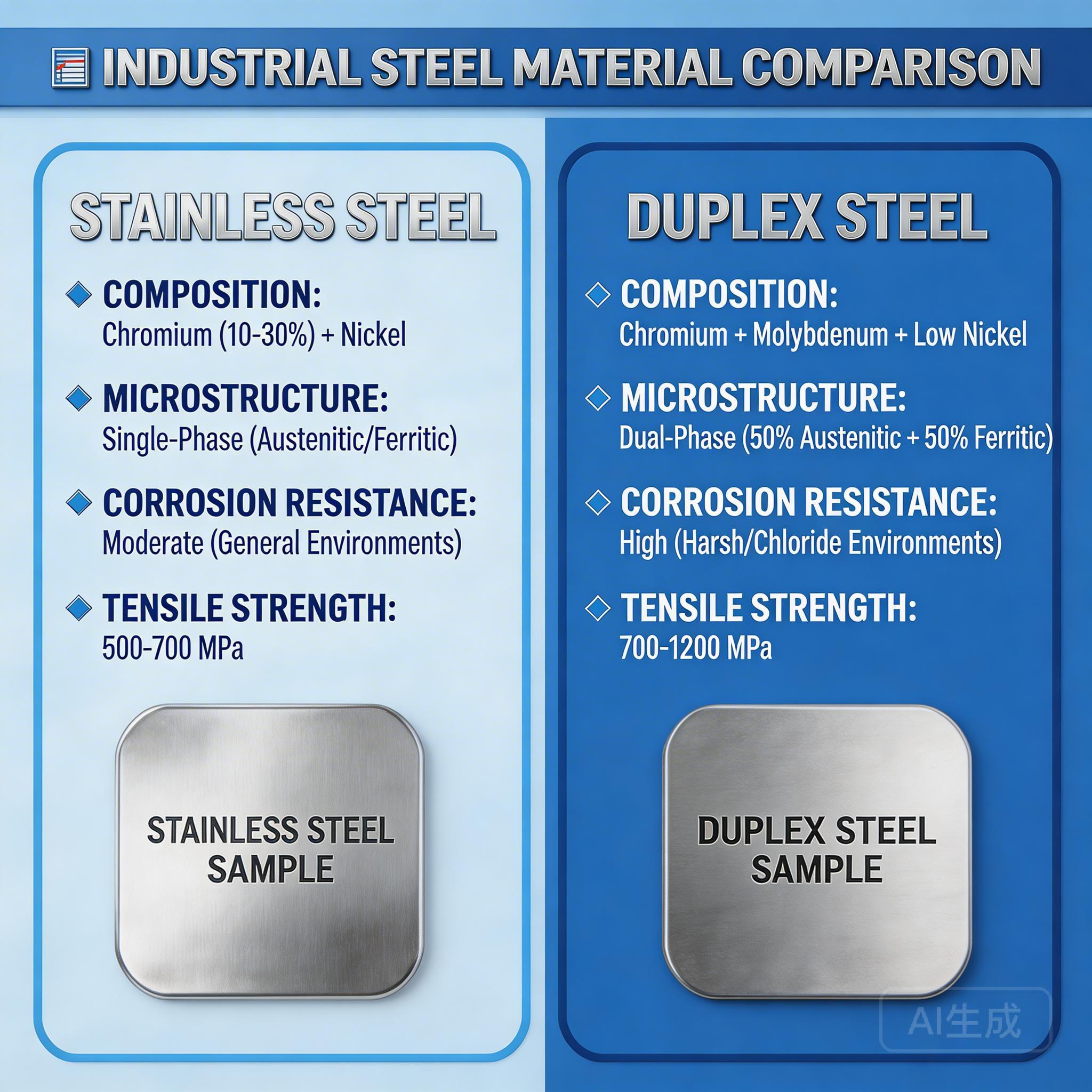 Stainless steel vs duplex steel material comparison